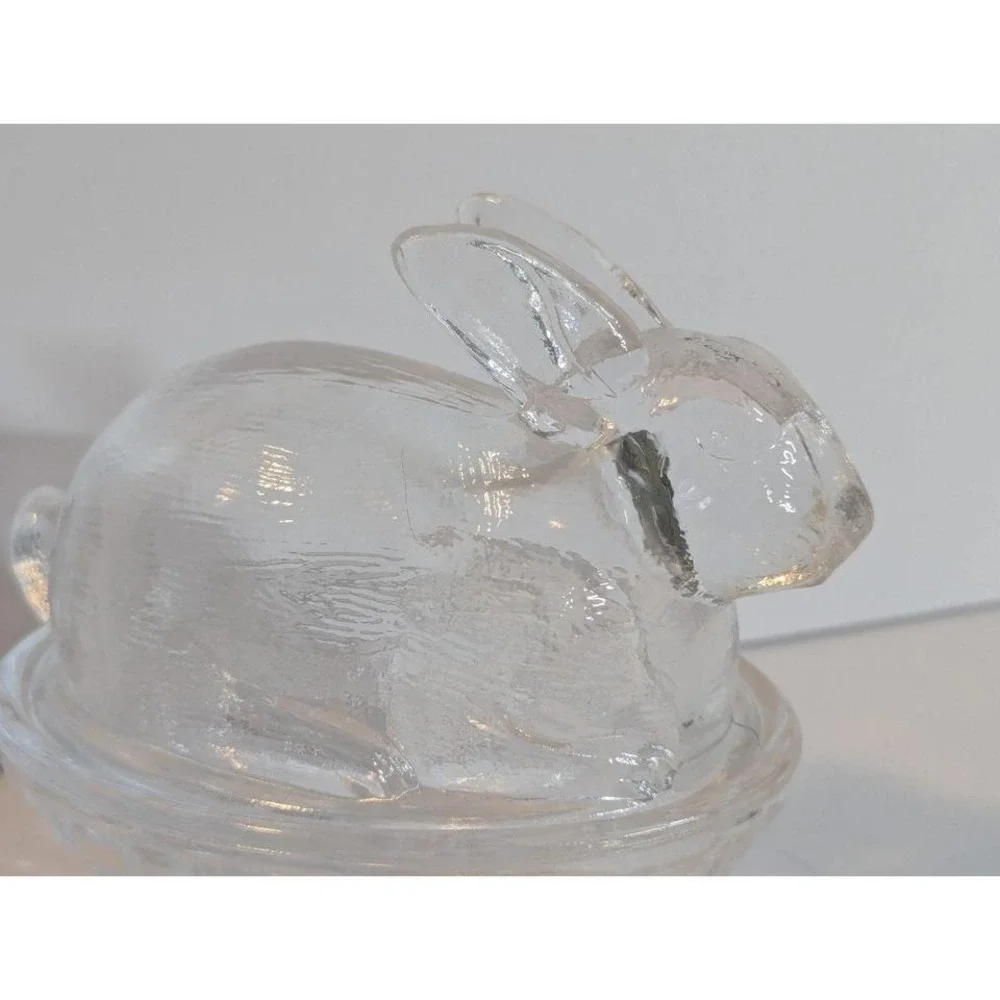 Vintage Clear Bunny on‎ Nest Candy Dish